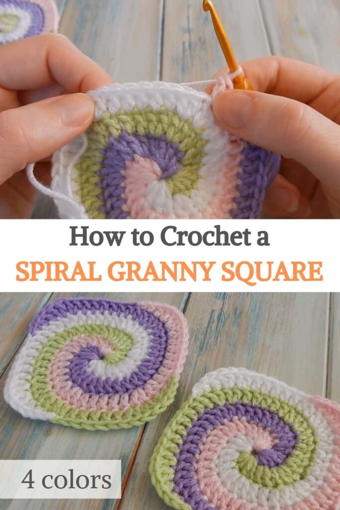 How to Crochet a Spiral Granny Square (4 Colors)