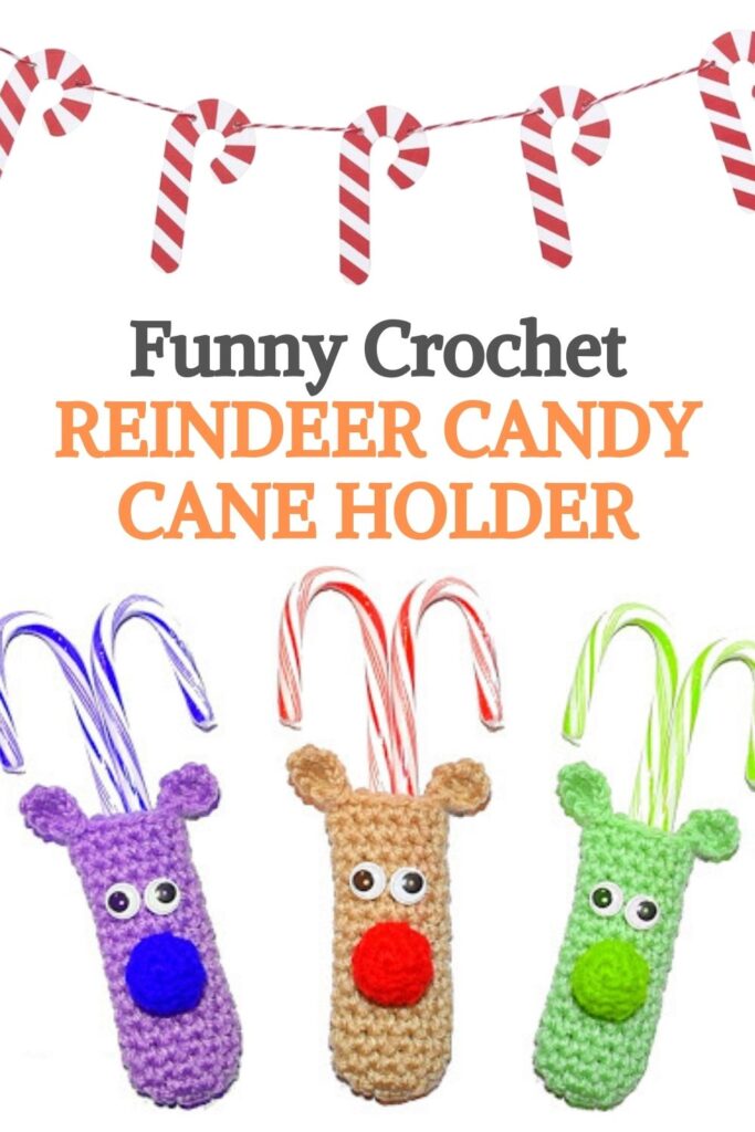 Funny Crochet Reindeer Candy Cane Holder