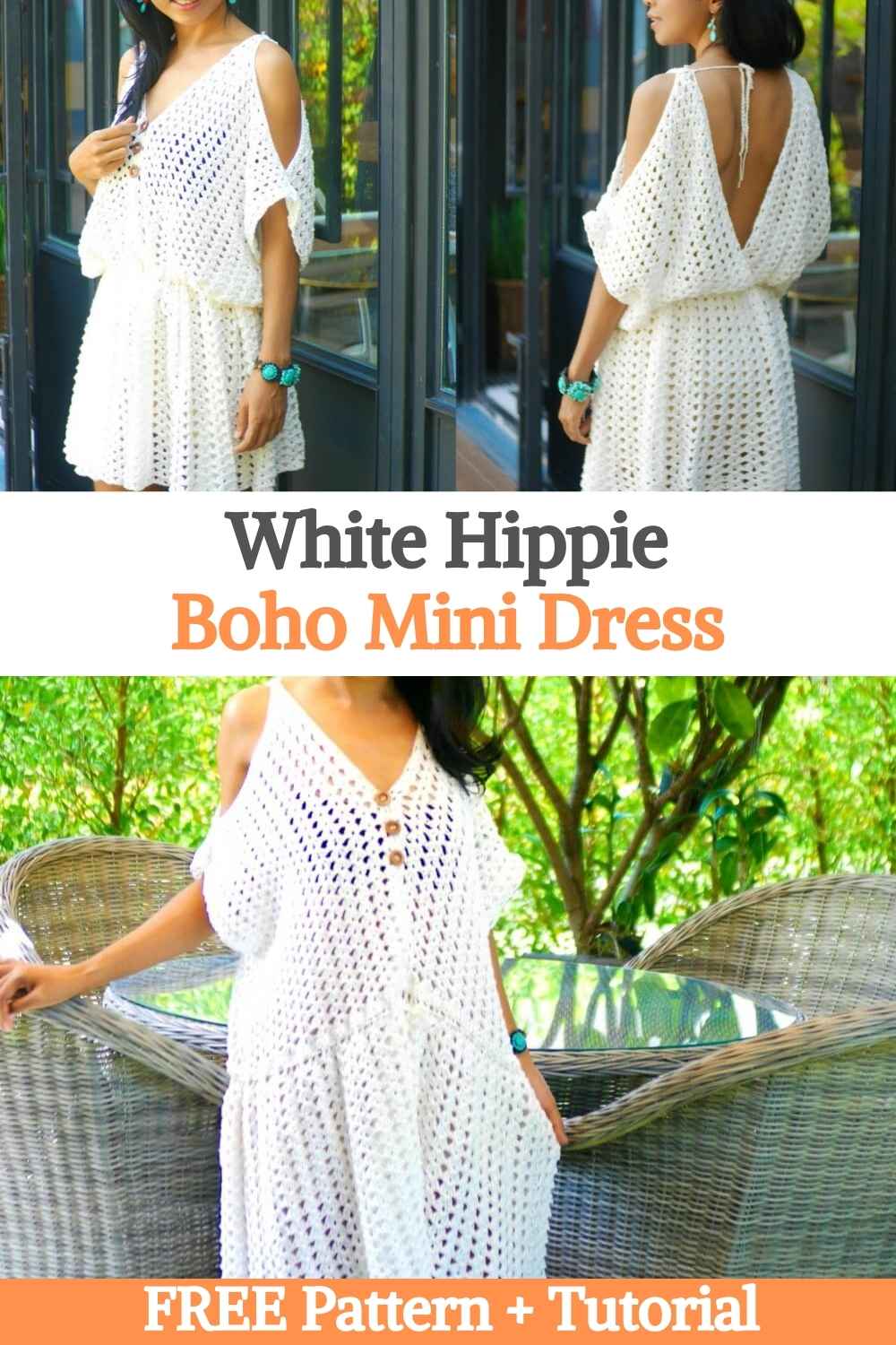 White Hippie Boho Mini Dress Free Crochet Pattern