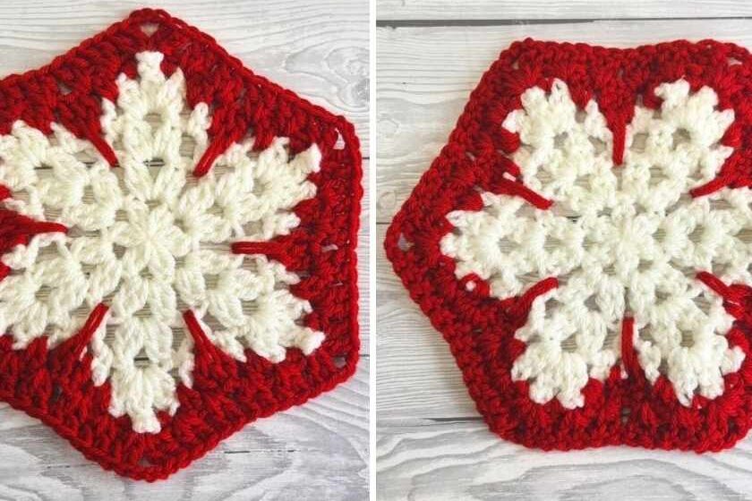 Crochet granny snowflake hexagon motif by Crafting Happiness