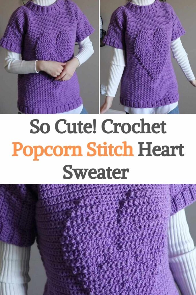 Cute Heart Shaped Popcorn Knit Crew Neck Handmade Chunky Sweater