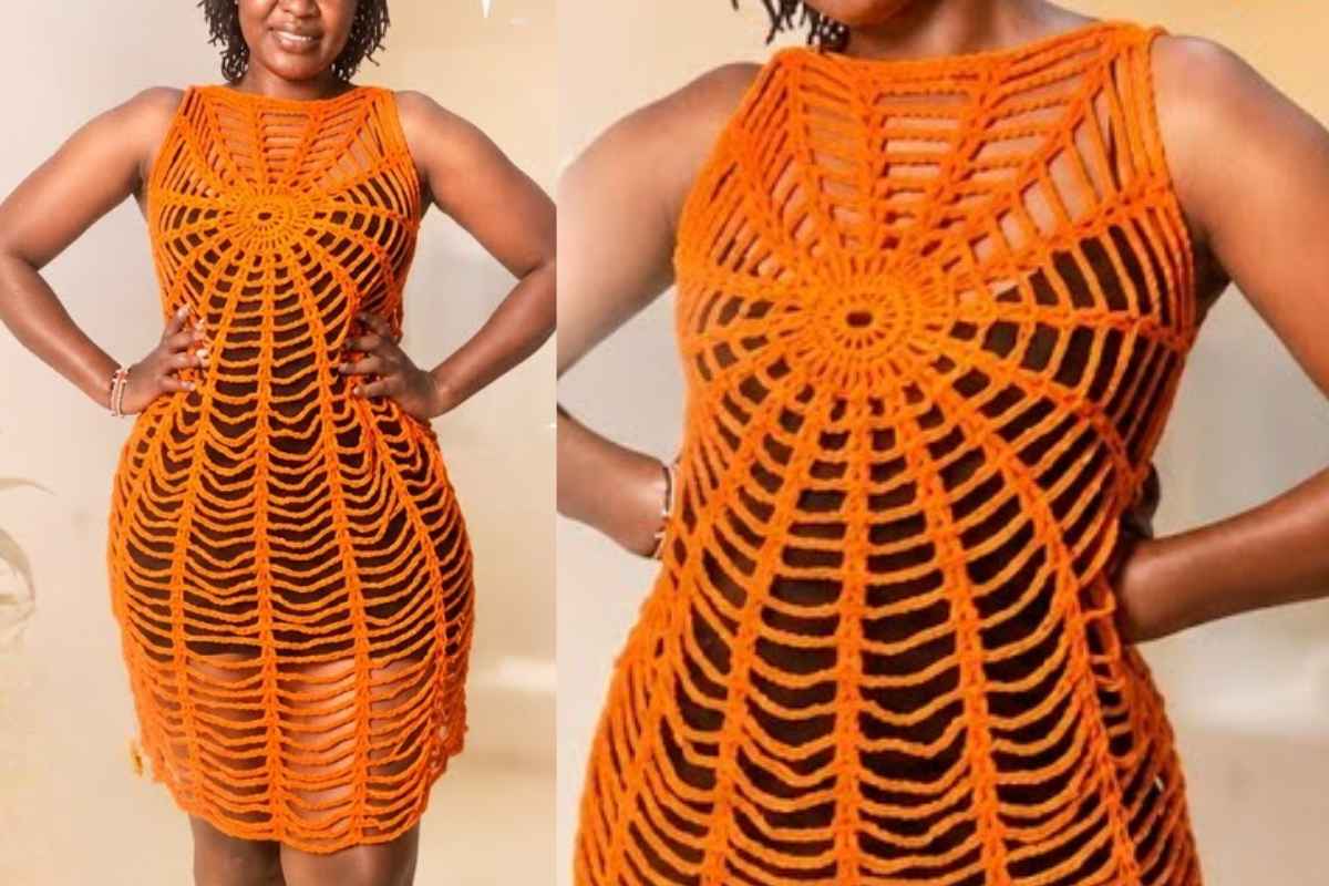 spiderweb dress crochet pattern How to a Spider Web Dress: Made-to-Measure Tutorial modern satin bridesmaid dress Color:Neutral Wessi Beige Patterned Slim Crochet skirt