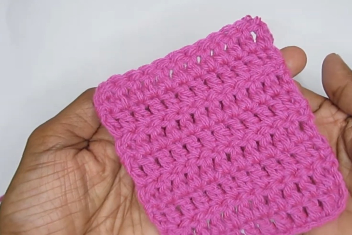 Pink double crochet swatch with straight edges by Hopeful Turns