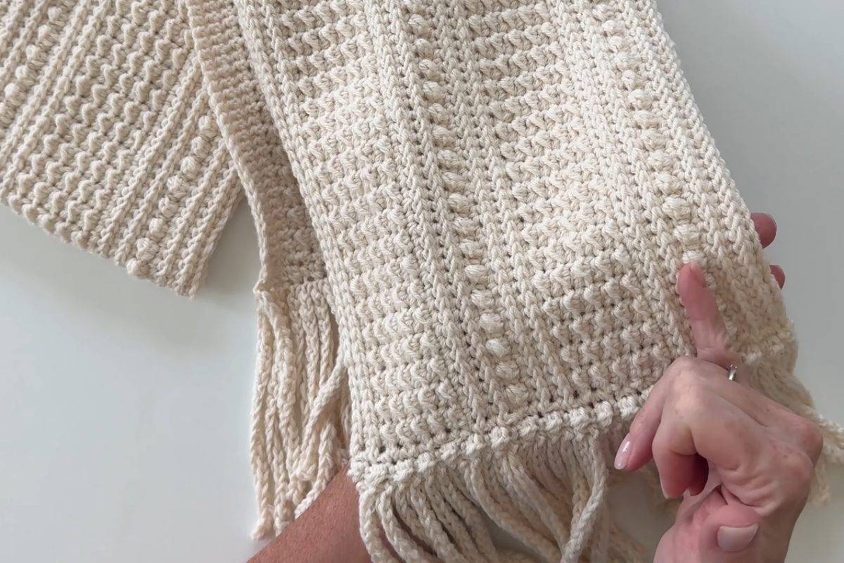 Even Moss at Berry Ridge crochet scarf with fringe by Daisy Farm Crafts