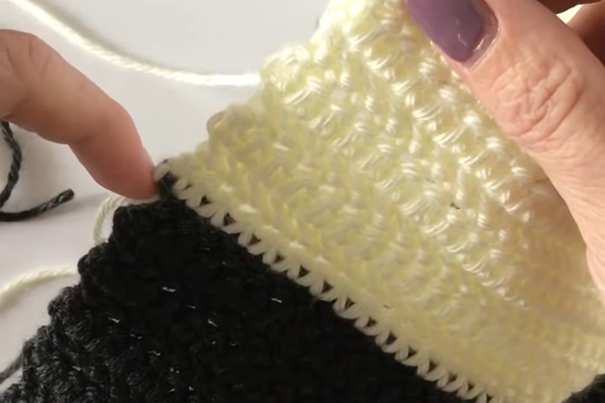 Herringbone half double crochet fabric in cream and black stripes by Daisy Farm Crafts