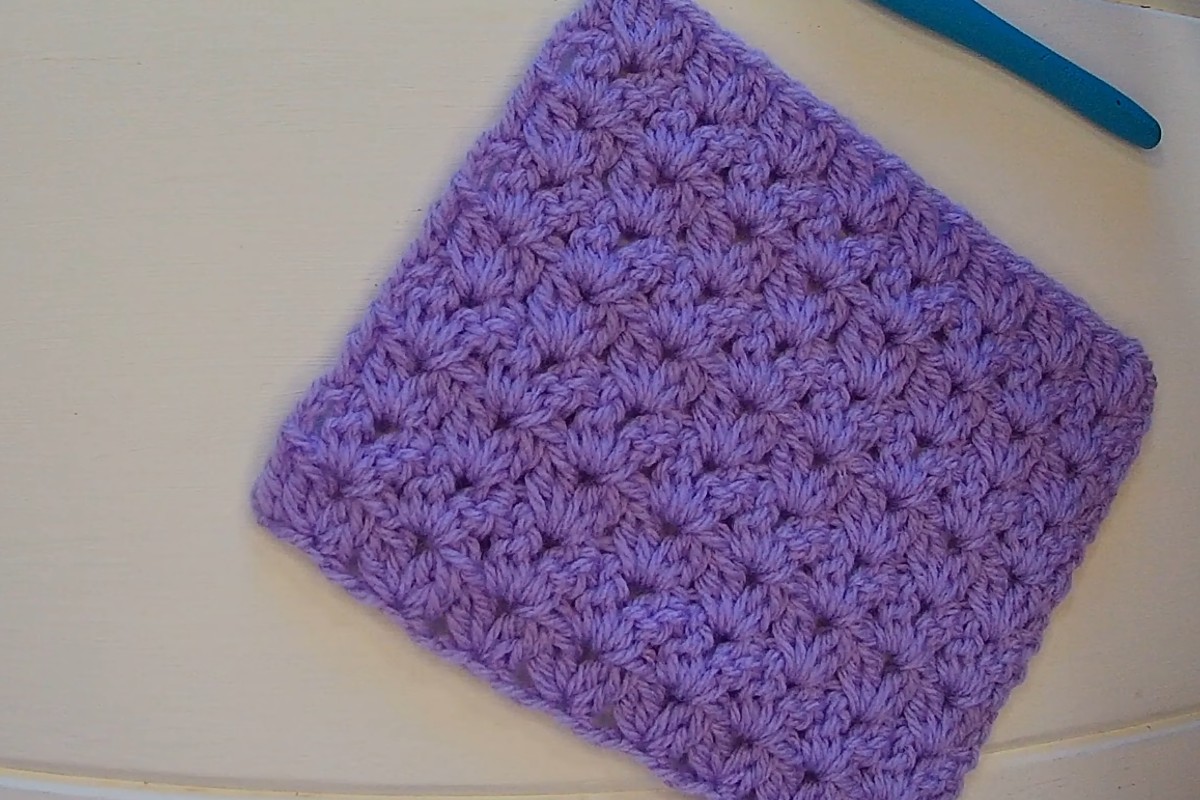 Reversible V cluster stitch crochet swatch in purple