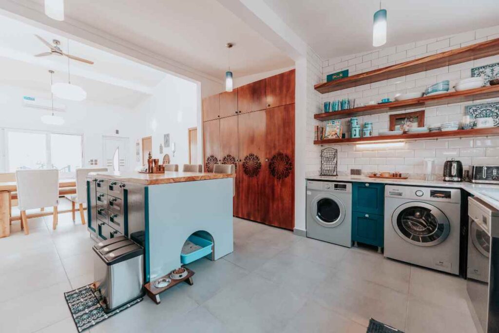 Laundry Room Ideas with closed storage and counter