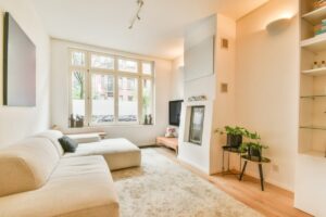 Clean, bright living room ready for holiday guests