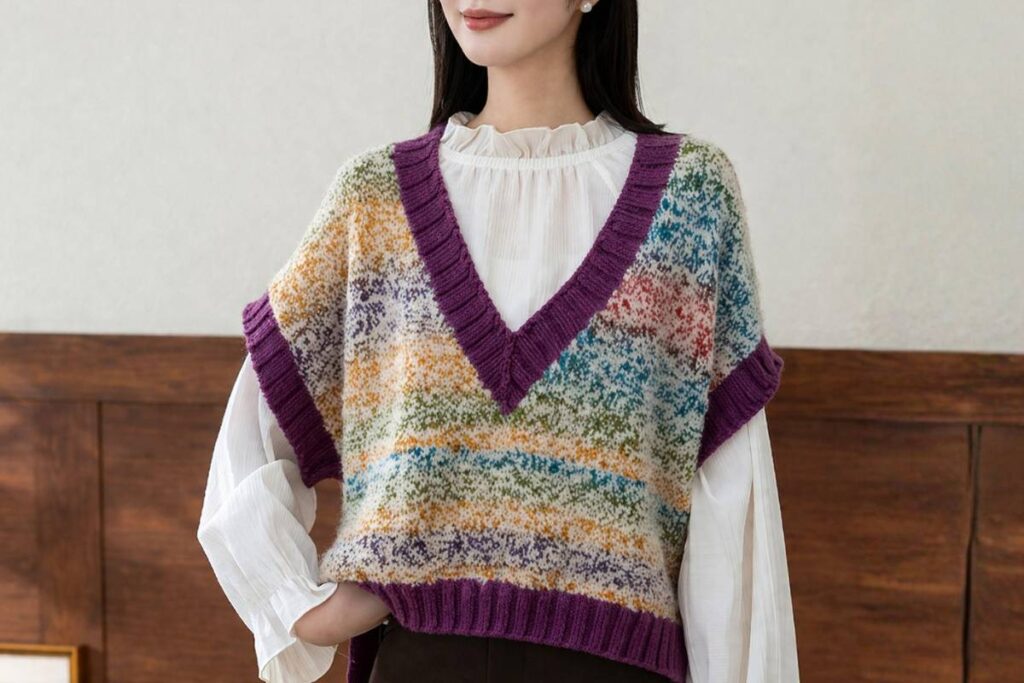 Colorflow V-Neck Vest Tutorial Cozy, Colorful Layering Piece